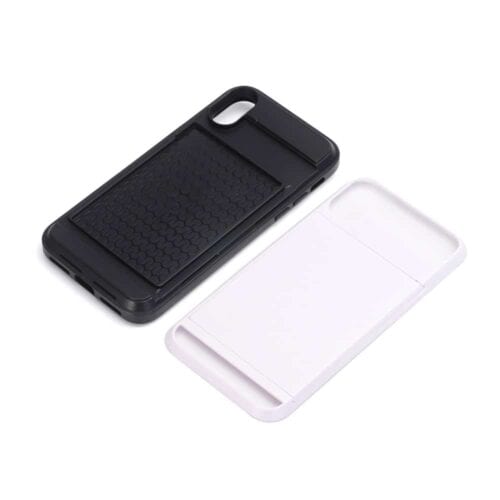 Iphone X - Plastik Og Gummi Hybrid Cover Med Kreditkort Holdere - Hvid
