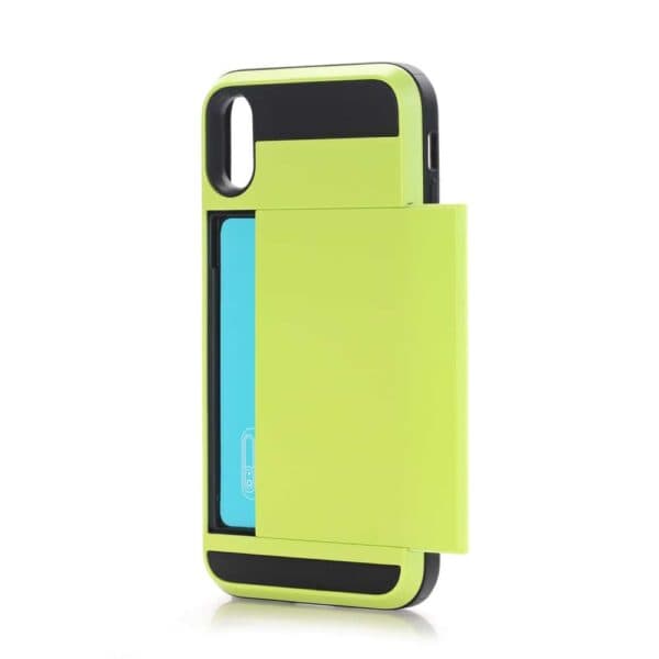 Iphone X - Plastik Og Gummi Hybrid Cover Med Kreditkort Holdere - Grøn
