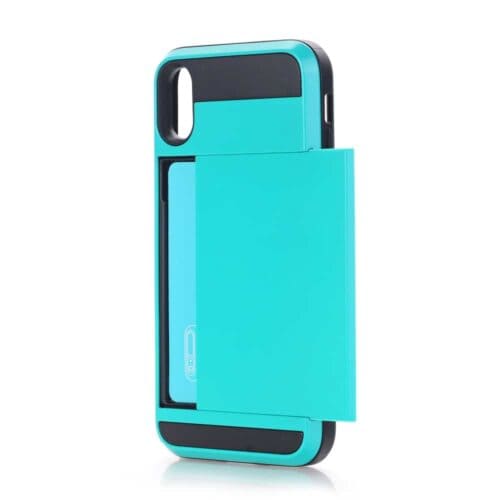 Iphone X – Plastik Og Gummi Hybrid Cover Med Kreditkort Holdere – Himmelblå