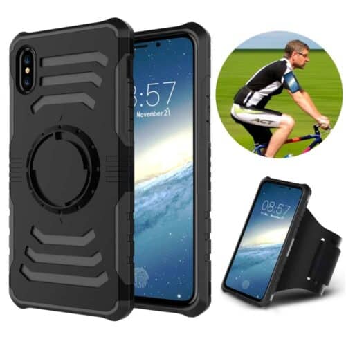 Iphone X - Plastik Og Gummi Cover Med Sportsarmbånd - Stødabsorberende Funktion - Sort