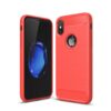 Iphone X - Blødt Gummi Cover Med Børstet Kulfiber Textil Look - Rød