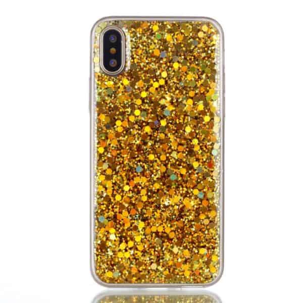 Iphone X - Gummi Cover Med Farveskiftende Pailletter - Guldfarve