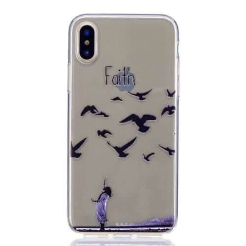 Iphone X - Blødt Gummi Cover Transparent Med Præget Mønster - Faith