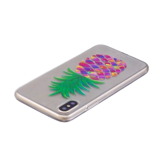 Iphone X - Blødt Gummi Cover Transparent Med Præget Mønster - Farverig Ananas