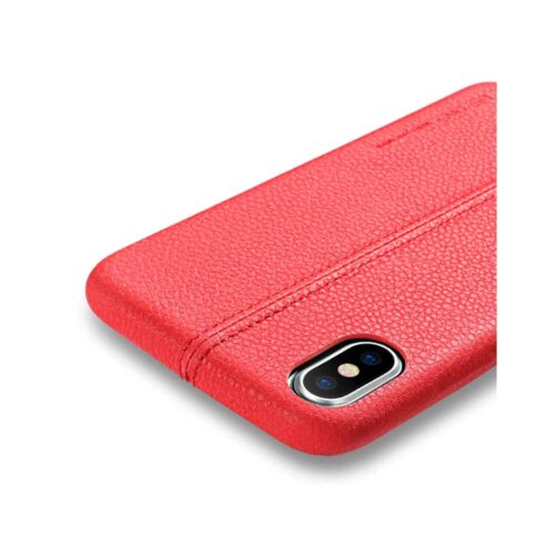 Iphone X - Plastik Hard Cover Med Overtrukket Kunstlæder - Rød