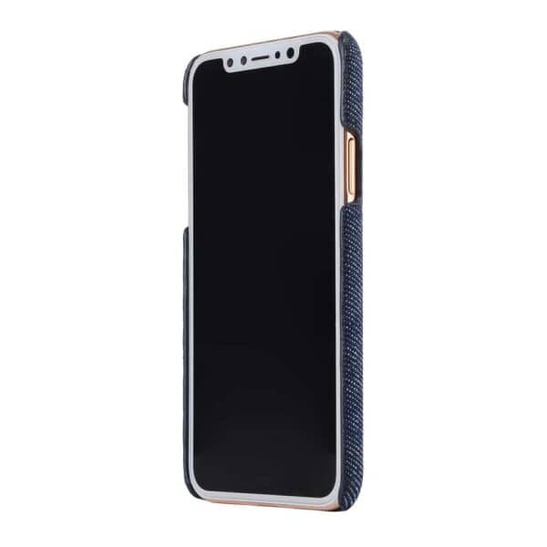 Iphone X - Hard Plastik Cover Med Overtrukket Ægte Læder Textil - Mørkeblå
