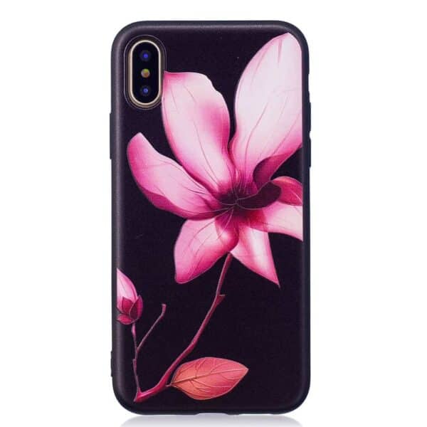 Iphone X - Mat Gummi Cover Med Præget Mønster - Elegant Blomst