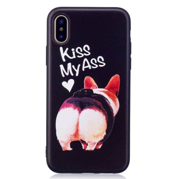 Iphone X - Mat Gummi Cover Med Præget Mønster - Kiss My Ass