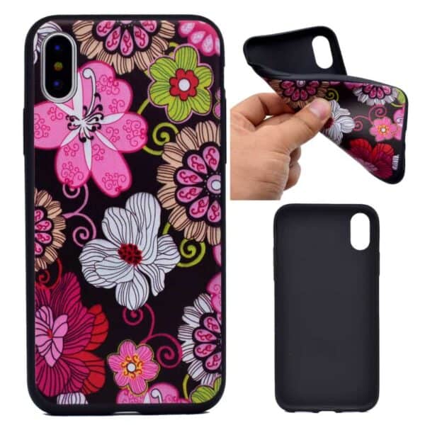 Iphone X - Gummi Cover Med Ultra Tyndt Design Og Printet Mønster - Farverige Blomster