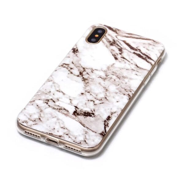 Iphone X - Gummi Cover Med Marmor Mønster - Hvid / Brun