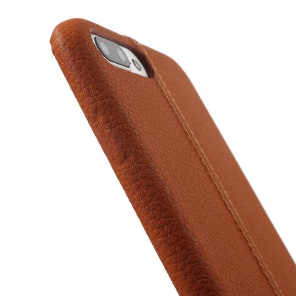 Iphone 8 Plus - Kunstlæder Cover Med Nopret Textil - Mørkebrun