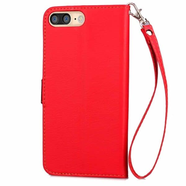 Iphone 8 Plus - Kunstlæder Etui Pung Med Blad Design - Rød