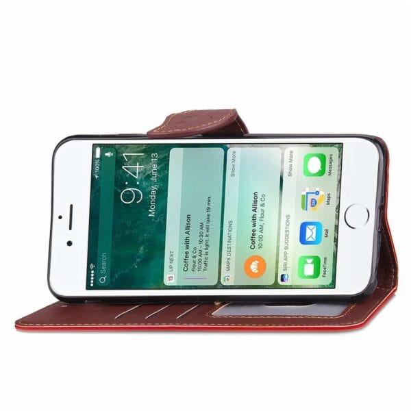 Iphone 8 Plus - Kunstlæder Etui Pung Med Blad Design - Rød