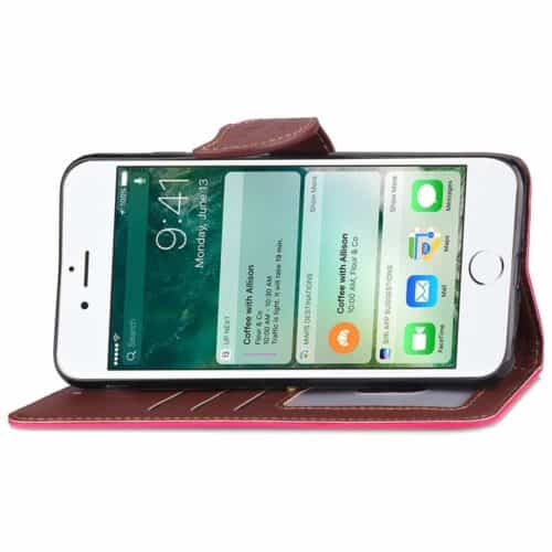 Iphone 8 Plus - Kunstlæder Etui Pung Med Blad Design - Rosa
