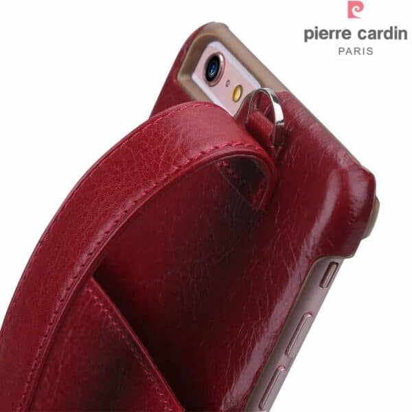 Iphone 6/6s - Pierre Cardin Ægte Læder Overtrukket Hard Cover Med Kortslots - Rød