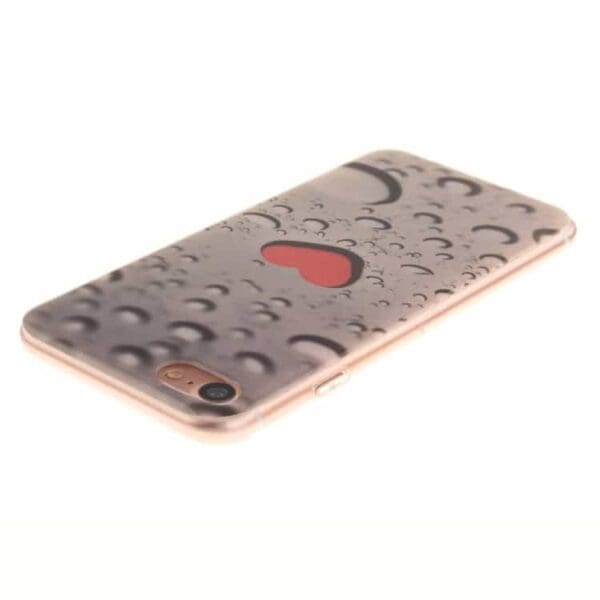 Iphone 7 - Blødt Tpu Imd Mønstret Cover - Rødt Hjerte Og Regndråber
