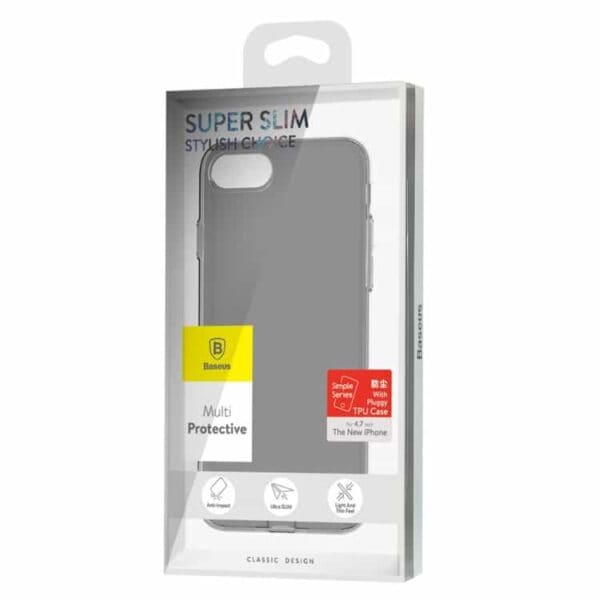 Iphone 7 - Baseus Simple Series Klart Tpu Cover Med Støvplug - Sort