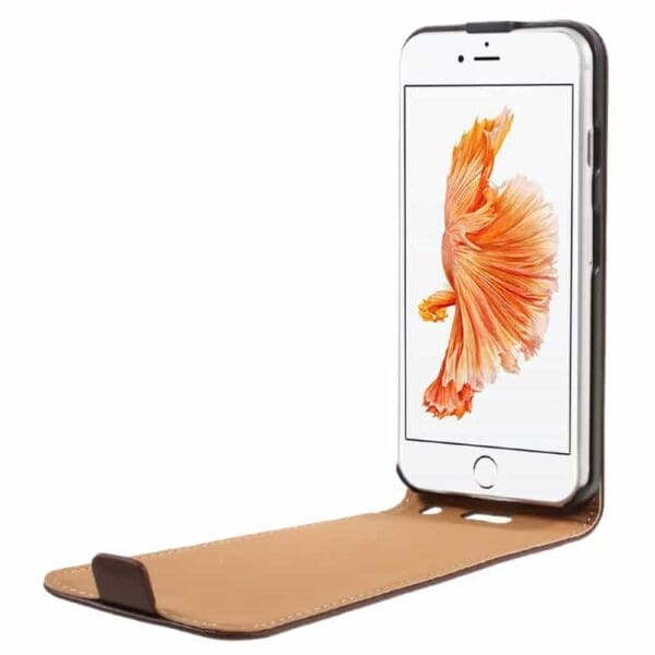 iphone 7 – vertical flip pu læder cover – brun