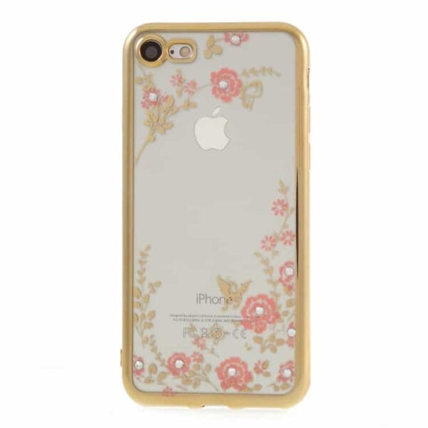 Iphone 7 - Krystal Blomster Mønster Galvaniseret Tpu Cover - Guldfarve