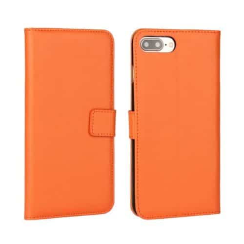 Iphone 7 Plus - Split Læder Pung Stand Etui - Orange