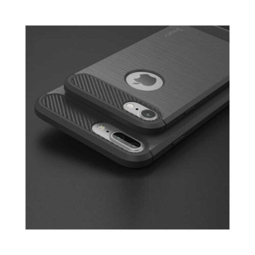 Iphone 8 Plus - Gummi Cover Med Børstet Kulfiber Look - Grå