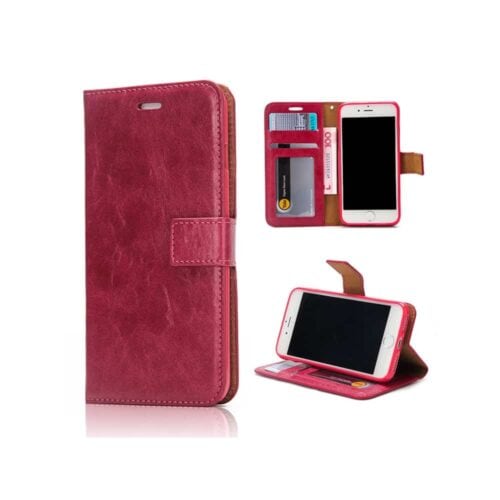 Iphone 8 Plus - Indre Gummi Cover Og Kunstlæder Etui 2-i-1 - Rosa