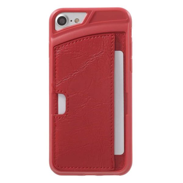 Iphone 8 - Blødt Gummi Cover Med Overtrukket Kunstlæder Og Kreditkort Holder - Rød