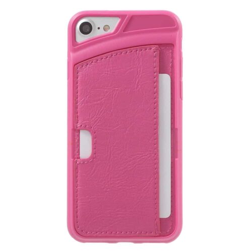 Iphone 8 - Blødt Gummi Cover Med Overtrukket Kunstlæder Og Kreditkort Holder - Rosa