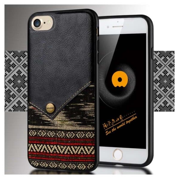 iphone 8 – gummi cover med overtrukket kunstlæder – wuw – sort