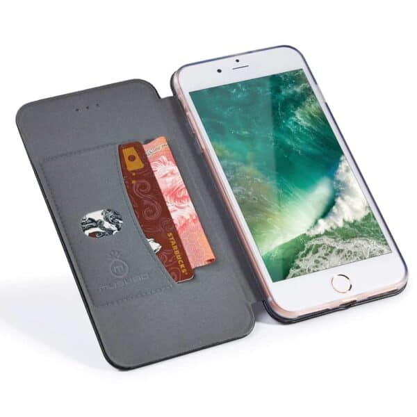 Iphone 8 Plus - Kunstlæder Etui Med Kreditkort Holder Og Stå-funktion - Sort