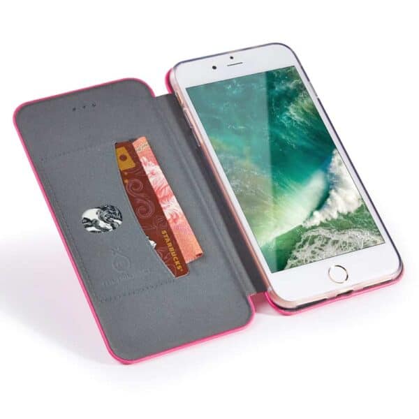 Iphone 8 Plus - Kunstlæder Etui Med Kreditkort Holder Og Stå-funktion - Rosa