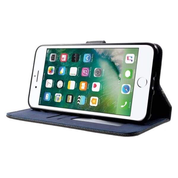 Iphone 8 Plus - Kunstlæder Etui Pung Med Notesbog Stil - Mørkeblå