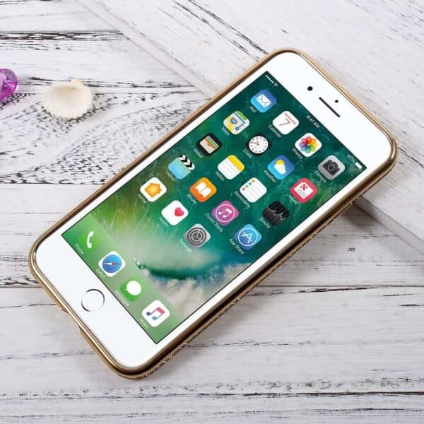 iphone 8 – gummi cover med rhinsten dekoration – vanddråbe / guldkant