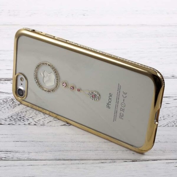 iphone 8 – gummi cover med rhinsten dekoration – vanddråbe / guldkant