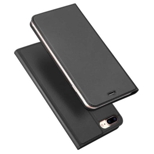 Iphone 8 Plus - Kunstlæder Etui Med Kreditkort Holder Og Stå-funktion - Mørkegrå