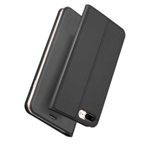 Iphone 8 Plus - Kunstlæder Etui Med Kreditkort Holder Og Stå-funktion - Mørkegrå