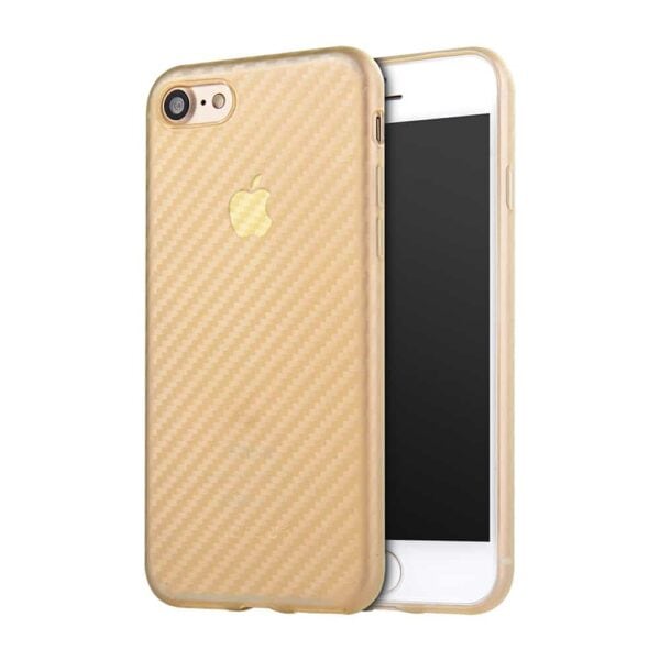 iphone 8 – gummi cover med kulfiber look – guldfarve