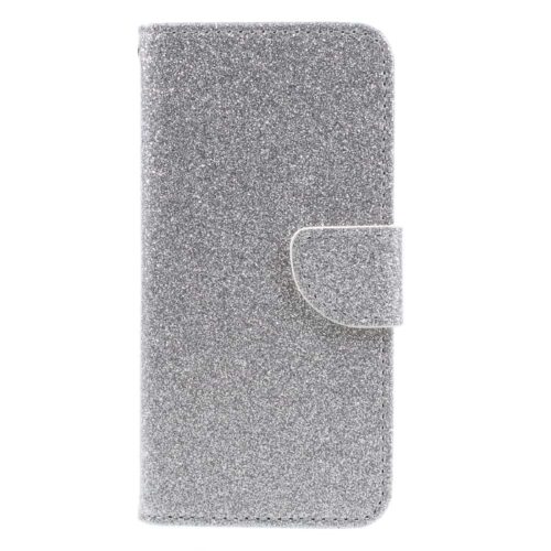 Iphone 8 – Kunstlæder Etui Pung Med Funklende Pulver Og Stå-funktion – Sølv