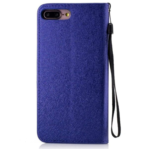 Iphone 8 Plus - Kunstlæder Etui Pung Med To-farvet Silke Textil - Blå