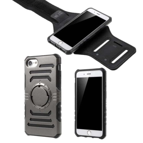 Iphone 8 - Plastik Og Gummi Sportsarmbånd Cover Med Indbygget Jernplade - Grå