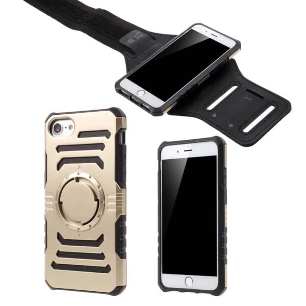 iphone 8 – plastik og gummi sportsarmbånd cover med indbygget jernplade – guldfarve