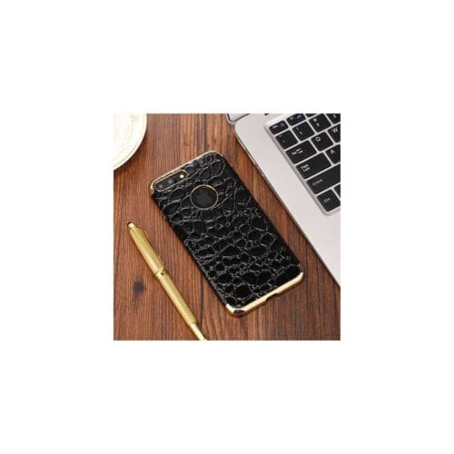 Iphone 8 Plus - Blødt Gummi Cover Med Krokodille Textil - Sort