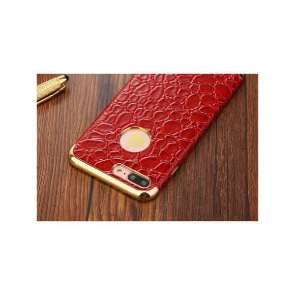 Iphone 8 Plus - Blødt Gummi Cover Med Krokodille Textil - Rød