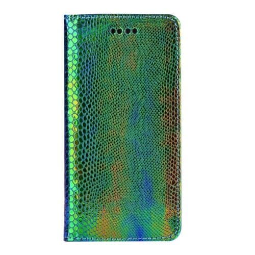 Iphone 8 - Kunstlæder Etui Med Kreditkort Holder Og Slange Textil - Grøn
