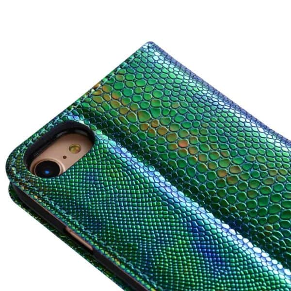 Iphone 8 - Kunstlæder Etui Med Kreditkort Holder Og Slange Textil - Grøn