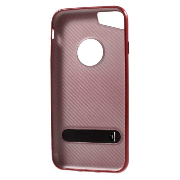 Iphone 8 - Gummi Cover Med Kulfiber Textil Og Stå-funktion - Rød