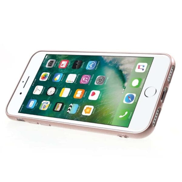 iphone 8 – gummi cover med kulfiber textil og stå-funktion – rosaguld