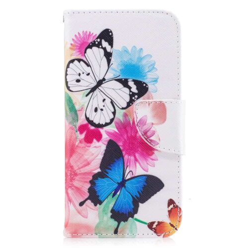 Iphone X – Kunstlæder Cover Pung Med Præget Mønster – Sommerfugl Og Blomster
