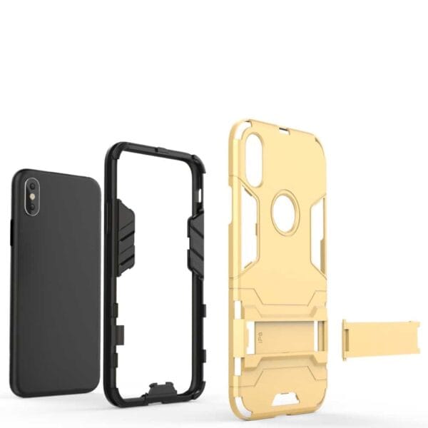 Iphone X - Sejt Plastik Og Gummi Cover Med Stå-funktion - Guldfarve
