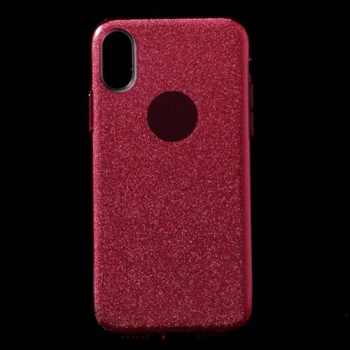 Iphone X - Plastik Og Gummi Hybrid Cover Med Funklende Pulver Mønster - Rød
